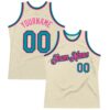 Custom Cream Teal Black-Pink Authentic Throwback Basketball Jersey