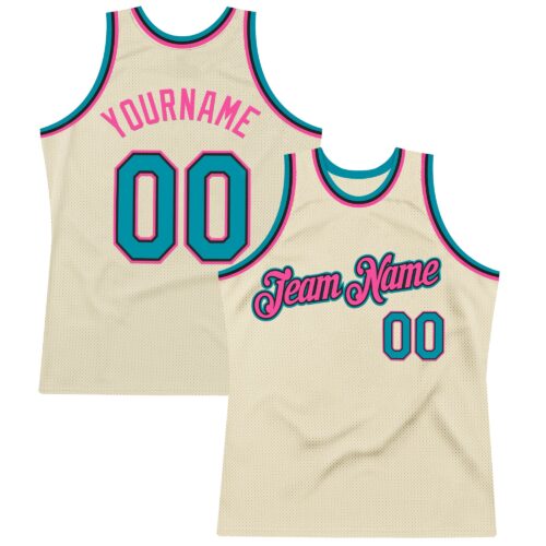 Cream1066 Custom Cream Teal Black-Pink Authentic Throwback Basketball Jersey