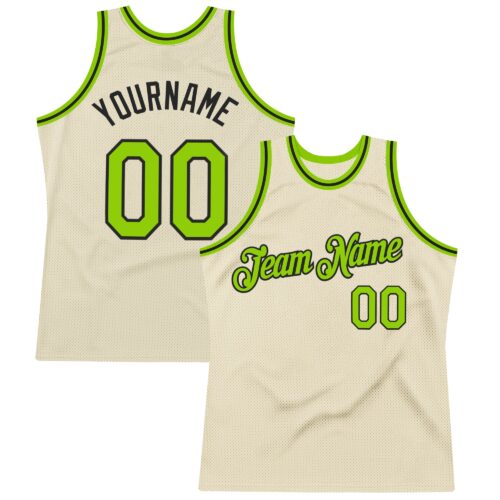 Cream1067 Custom Cream Neon Green-Black Authentic Throwback Basketball Jersey