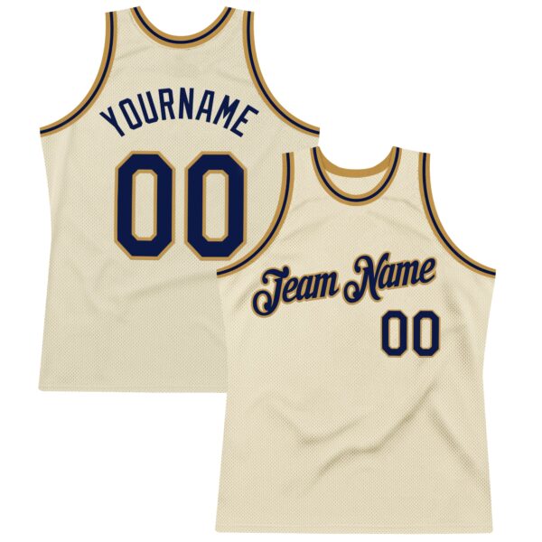 Custom Cream Navy-Old Gold Authentic Throwback Basketball Jersey