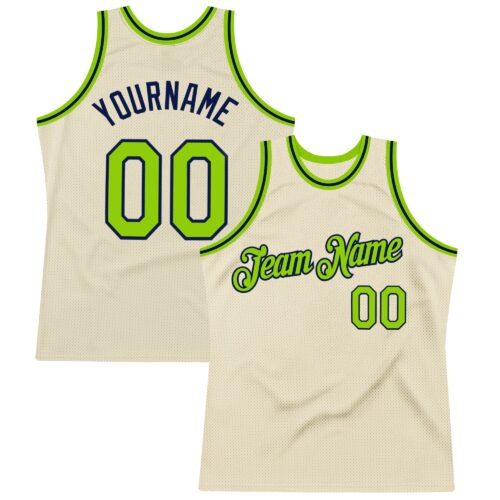 Cream1071 Custom Cream Neon Green-Navy Authentic Throwback Basketball Jersey