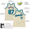Custom Cream Teal-Navy Authentic Throwback Basketball Jersey