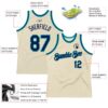Custom Cream Navy-Teal Authentic Throwback Basketball Jersey