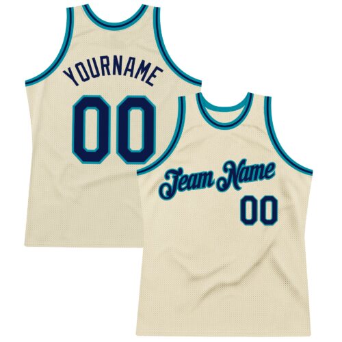 Cream1073 Custom Cream Navy-Teal Authentic Throwback Basketball Jersey