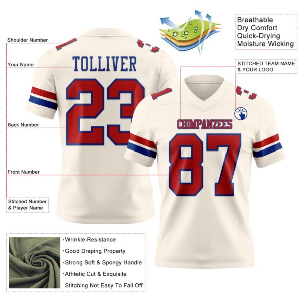 Custom Cream Red-Royal Authentic Football Jersey