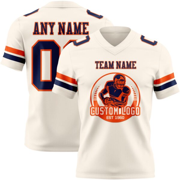 Custom Cream Navy-Orange Authentic Football Jersey