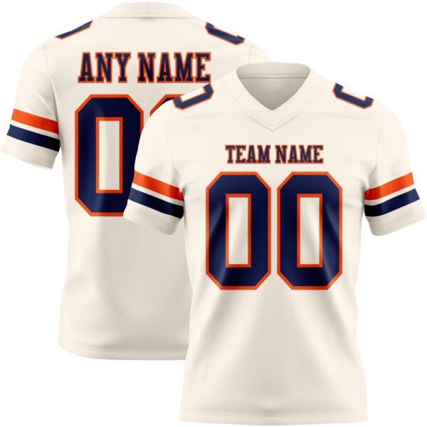 Custom Cream Navy-Orange Authentic Football Jersey
