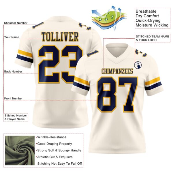 Custom Cream Navy-Gold Authentic Football Jersey