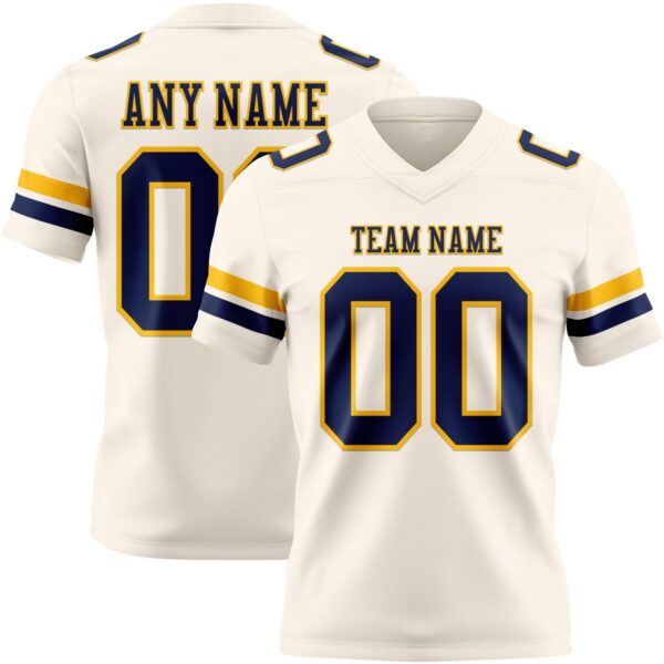 Custom Cream Navy-Gold Authentic Football Jersey