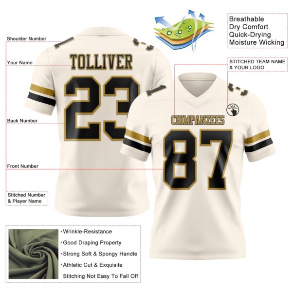 Custom Cream Black-Old Gold Authentic Football Jersey