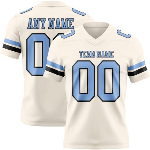 Custom Cream Light Blue-Black Authentic Football Jersey