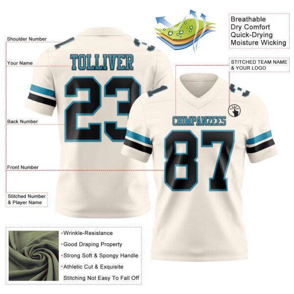 Custom Cream Black-Panther Blue Authentic Football Jersey