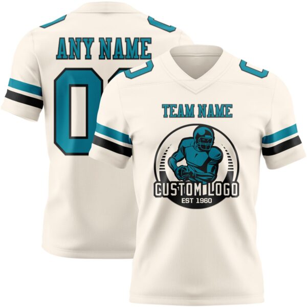 Custom Cream Teal-Black Authentic Football Jersey
