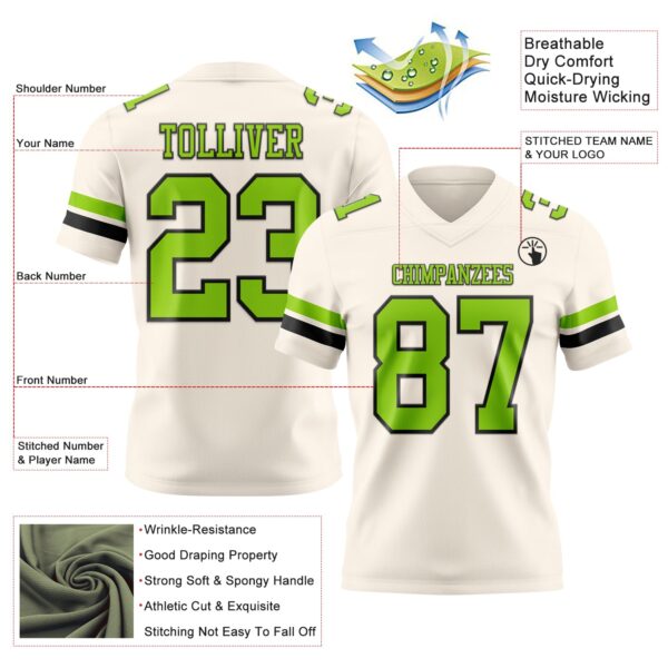 Custom Cream Neon Green-Black Authentic Football Jersey