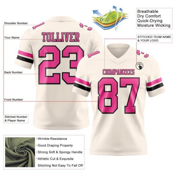 Custom Cream Pink-Black Authentic Football Jersey