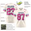 Custom Cream Pink Black-Light Blue Authentic Football Jersey