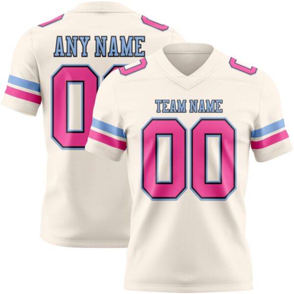 Custom Cream Pink Black-Light Blue Authentic Football Jersey