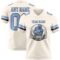 Cream1125-1 Custom Cream Light Blue-Steel Gray Authentic Football Jersey