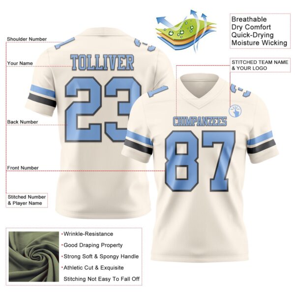 Custom Cream Light Blue-Steel Gray Authentic Football Jersey
