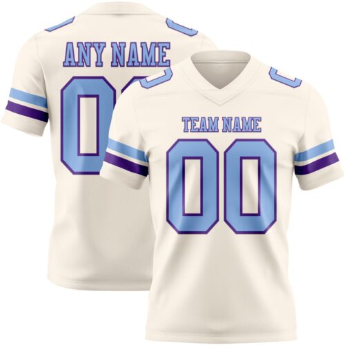 Custom Cream Light Blue-Purple Authentic Football Jersey