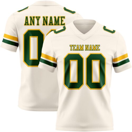 Custom Cream Green-Gold Authentic Football Jersey