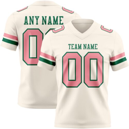 Custom Cream Medium Pink-Kelly Green Authentic Football Jersey