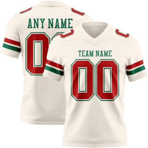 Custom Cream Red-Kelly Green Authentic Football Jersey