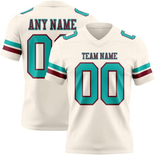 Custom Cream Aqua-Crimson Authentic Football Jersey