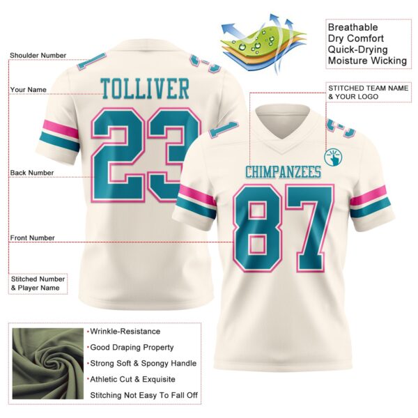 Custom Cream Teal-Pink Authentic Football Jersey