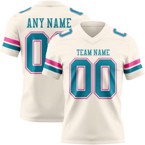 Custom Cream Teal-Pink Authentic Football Jersey