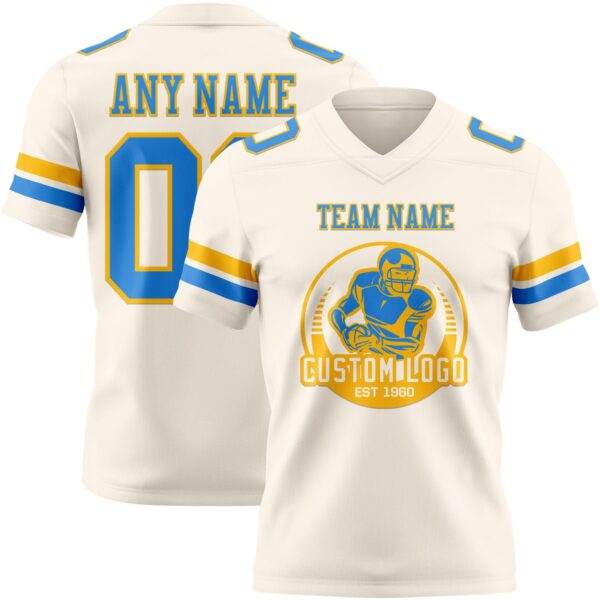 Custom Cream Powder Blue-Gold Authentic Football Jersey