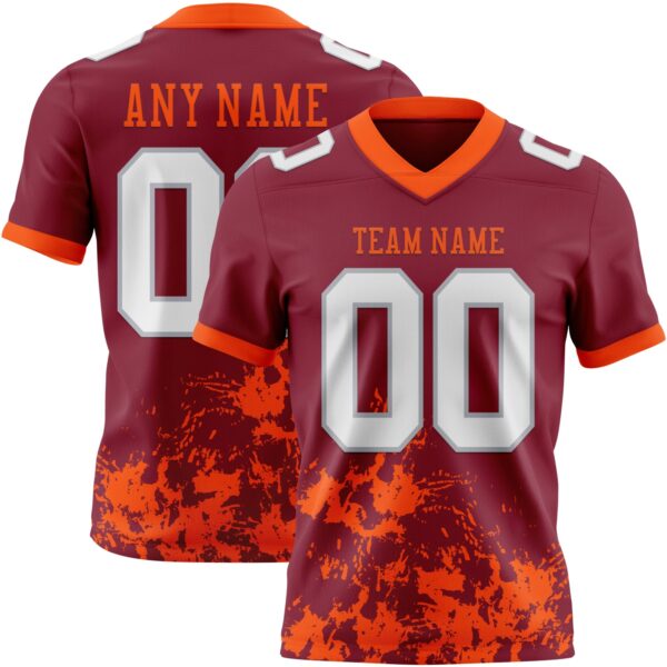 Custom Crimson White Orange-Gray 3D Pattern Splash Authentic Football Jersey