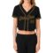 Custom Women's Black Black-Old Gold V-Neck Cropped Baseball Jersey