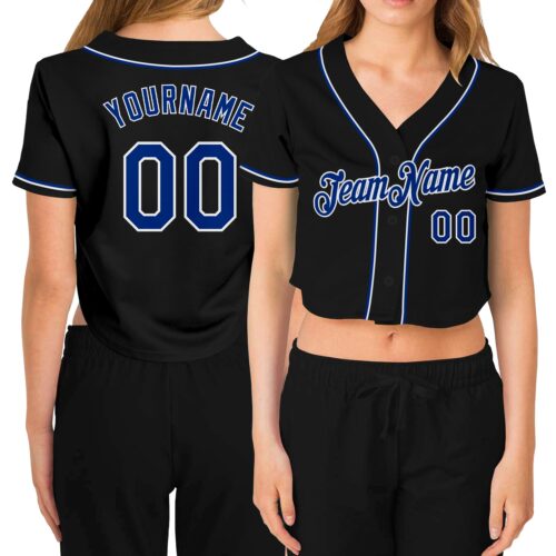 Cropped0067_2944543c-c0c3-4573-8dfc-4762b14f9b37 Custom Women's Black Royal-White V-Neck Cropped Baseball Jersey