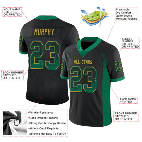Custom Black Kelly Green-Old Gold Drift Fashion Football Jersey