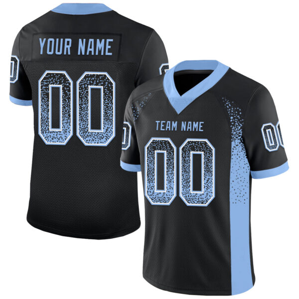Custom Black Light Blue-White Drift Fashion Football Jersey