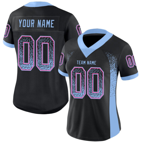 Custom Black Light Blue-Pink Drift Fashion Football Jersey