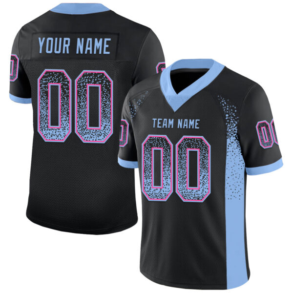 Custom Black Light Blue-Pink Drift Fashion Football Jersey