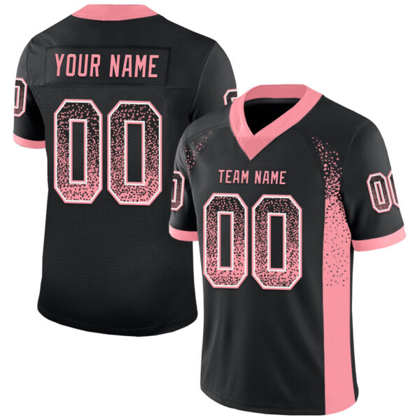 Custom Black Medium Pink-White Drift Fashion Football Jersey