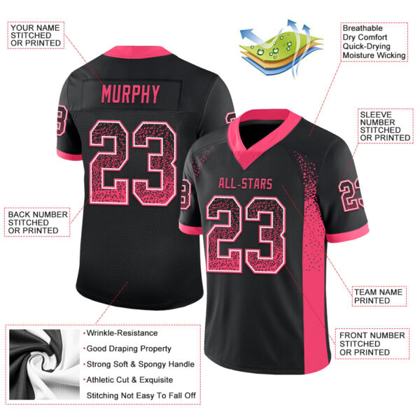 Custom Black Neon Pink-White Drift Fashion Football Jersey