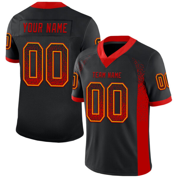 Custom Black Red-Gold Drift Fashion Football Jersey