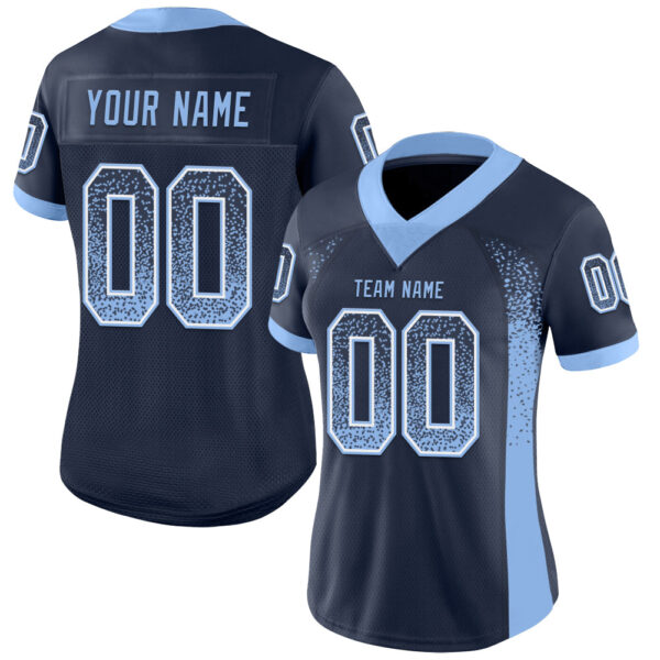 Custom Navy Light Blue-White Drift Fashion Football Jersey