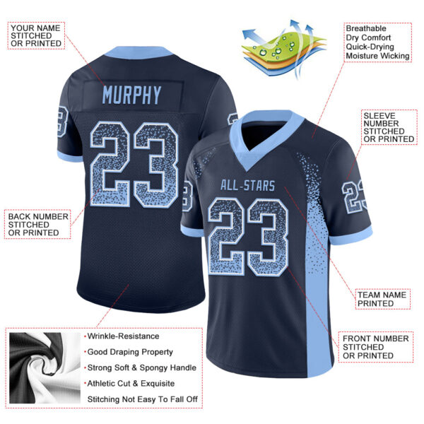 Custom Navy Light Blue-White Drift Fashion Football Jersey
