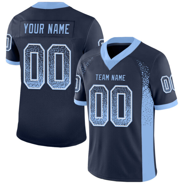 Custom Navy Light Blue-White Drift Fashion Football Jersey
