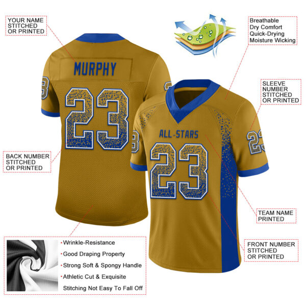 Custom Old Gold Royal-White Drift Fashion Football Jersey