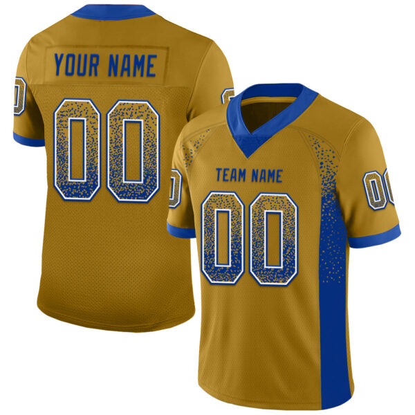 Custom Old Gold Royal-White Drift Fashion Football Jersey