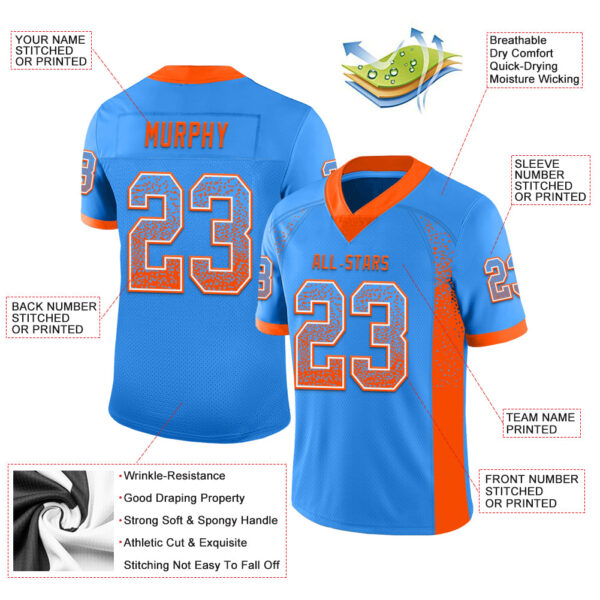 Custom Powder Blue Orange-White Drift Fashion Football Jersey