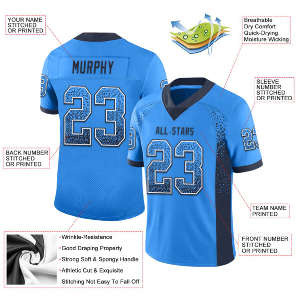 Custom Powder Blue Navy-White Drift Fashion Football Jersey