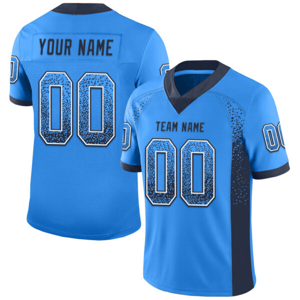 Custom Powder Blue Navy-White Drift Fashion Football Jersey