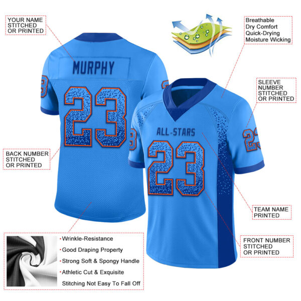 Custom Powder Blue Royal-Orange Drift Fashion Football Jersey